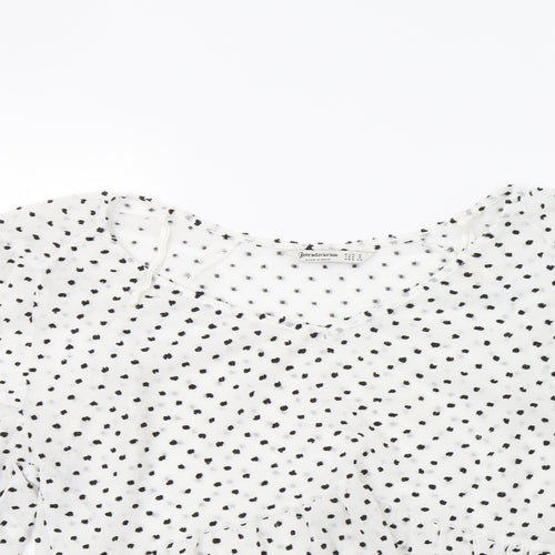 Stradivarius Womens White Polka Dot  Basic Blouse Size S