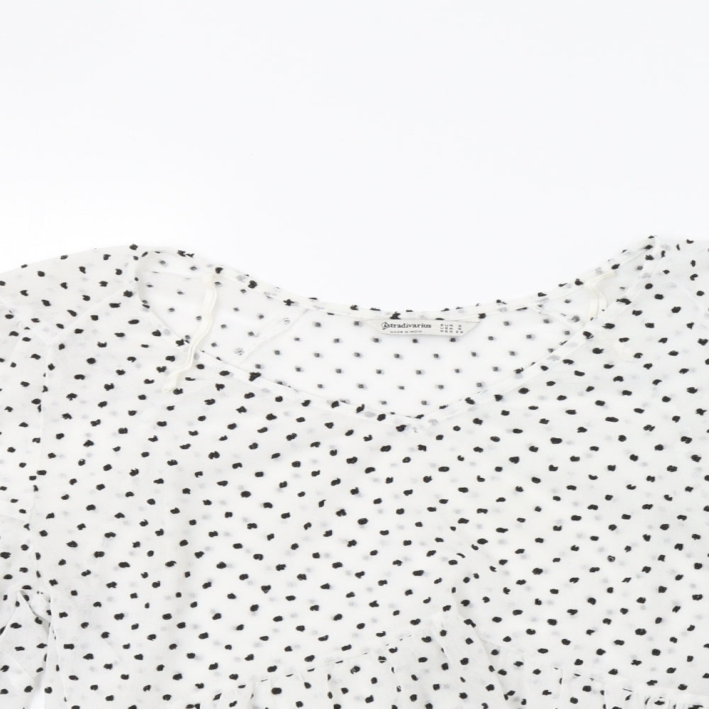 Stradivarius Womens White Polka Dot  Basic Blouse Size S
