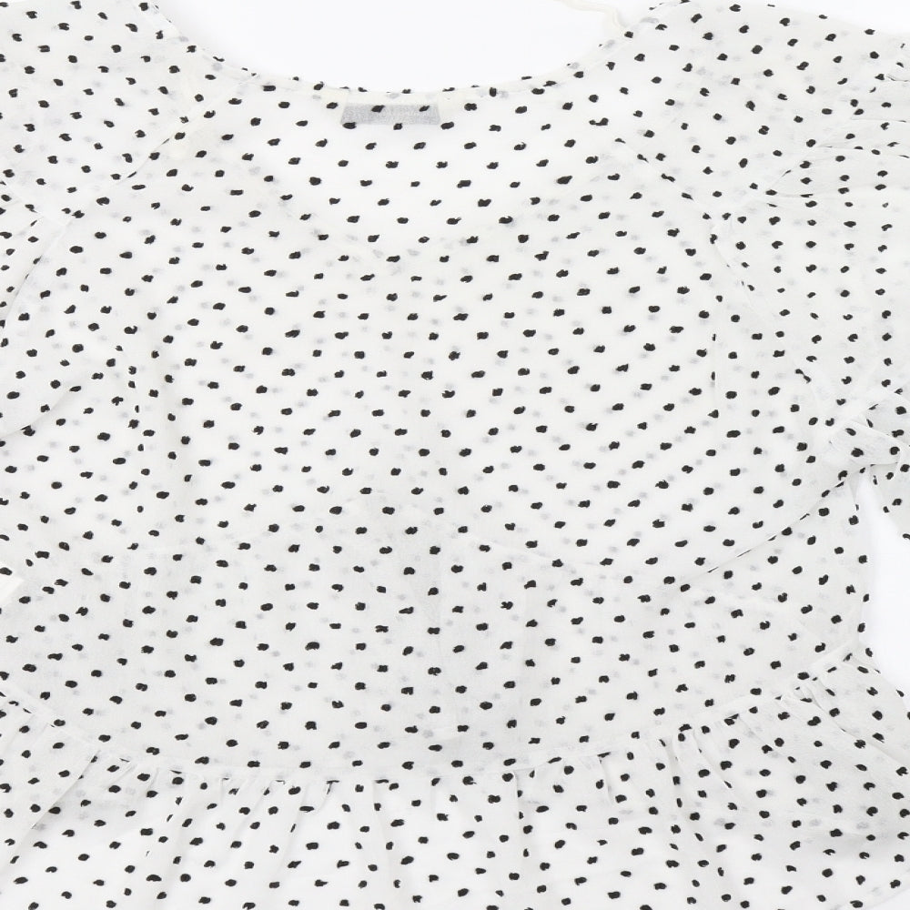 Stradivarius Womens White Polka Dot  Basic Blouse Size S