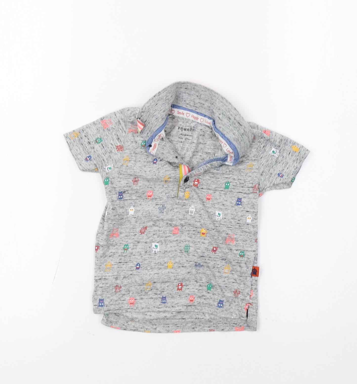 Primark Baby Grey   Basic Polo Size 9-12 Months  - Monster Print