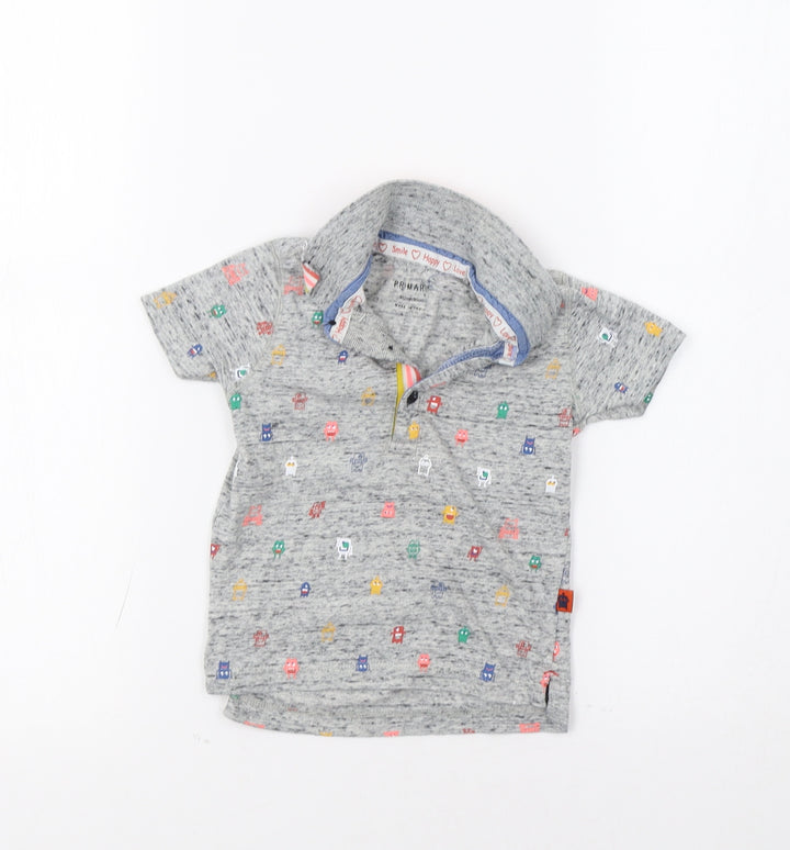 Primark Baby Grey   Basic Polo Size 9-12 Months  - Monster Print