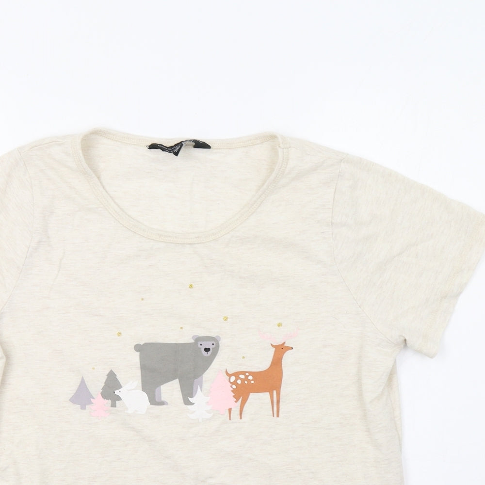 Dorothy Perkins Womens Beige   Basic T-Shirt Size M  - Forest Animals