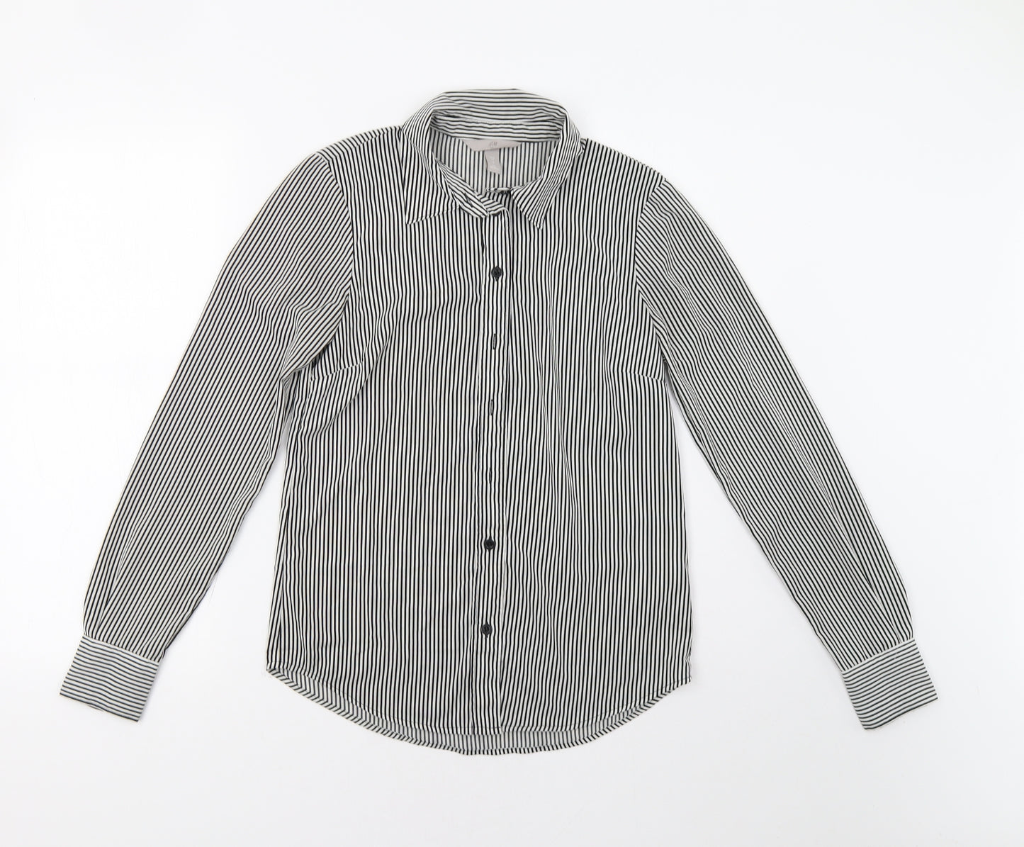 H&M Womens White Striped  Basic Button-Up Size 6