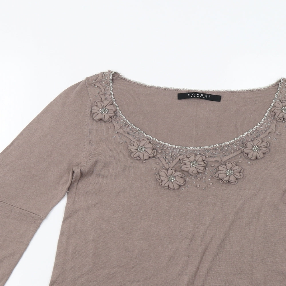 Nougat Womens Brown   Pullover Jumper Size S  - Embellished Collar