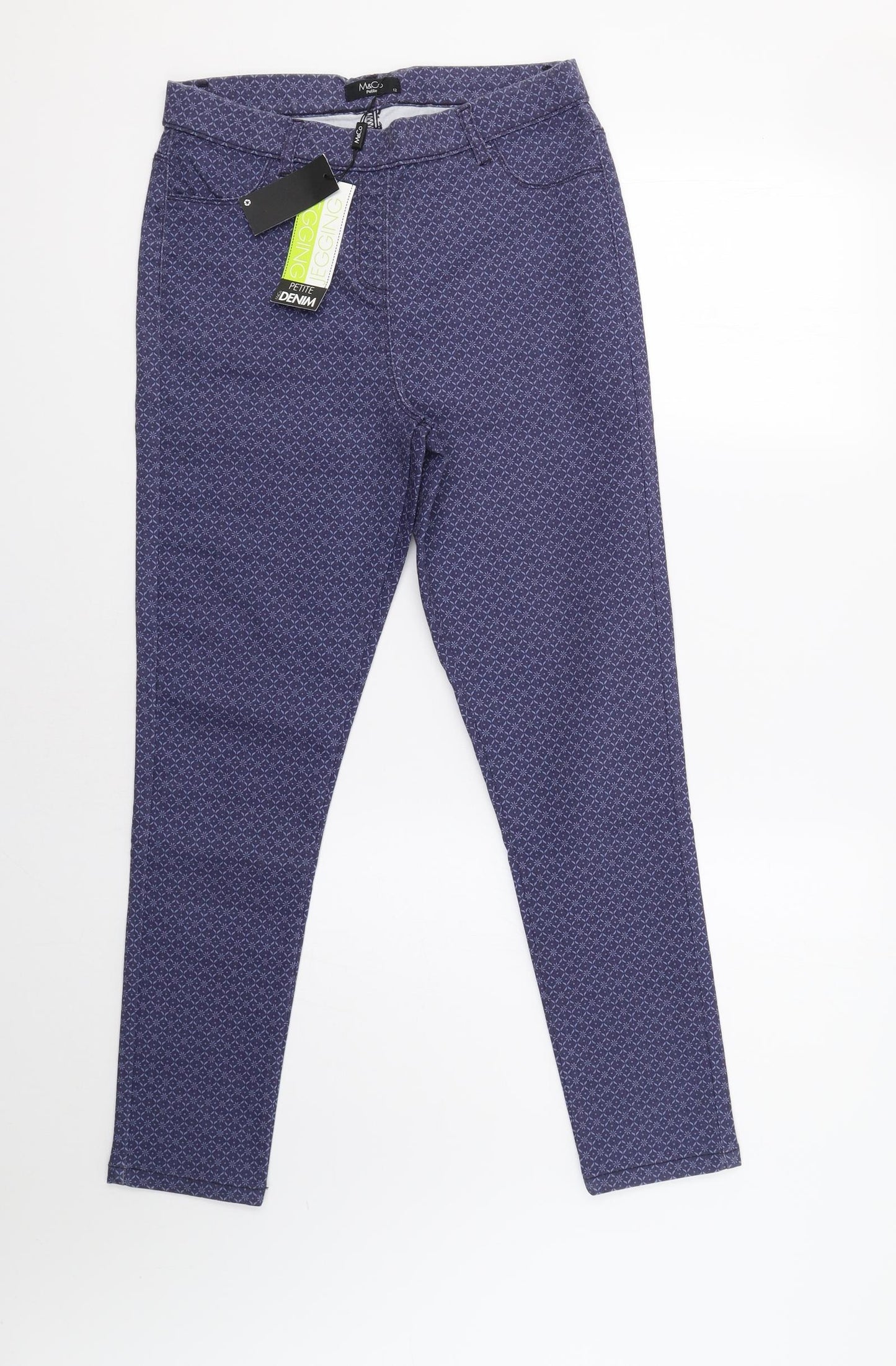 M&Co Womens Blue Geometric  Jegging Trousers Size 12 L27 in
