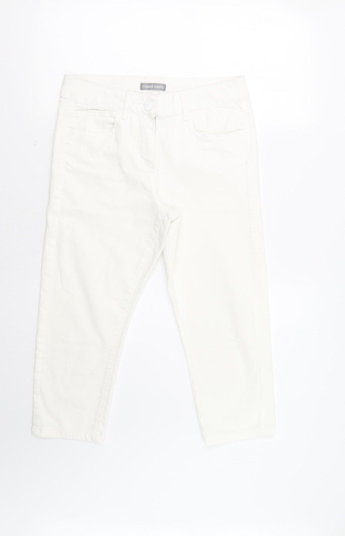 M&S Womens White   Cropped Trousers Size 12 L21 in