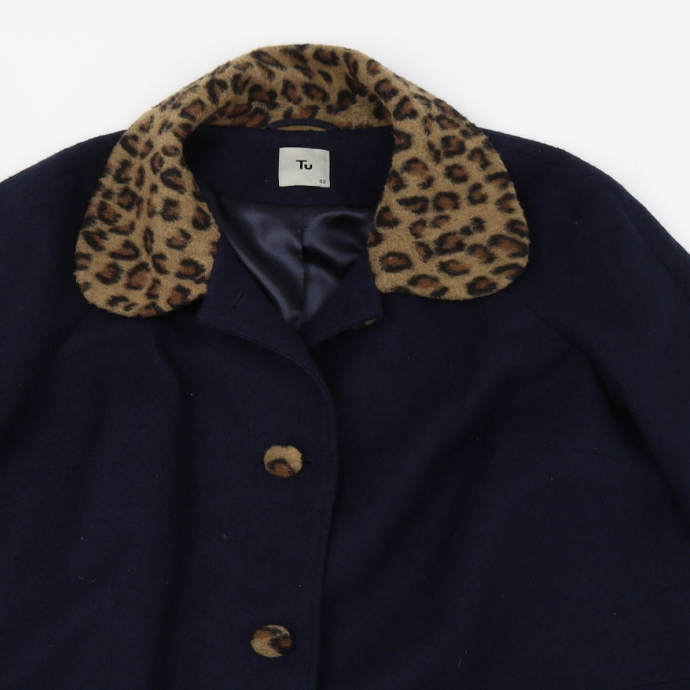 TU Womens Blue Animal Print  Pea Coat Coat Size 22