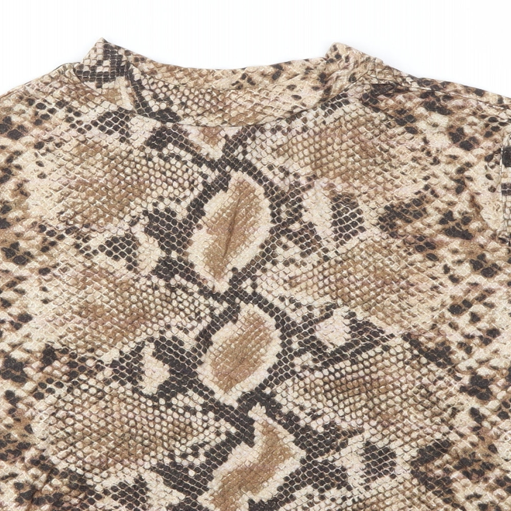 Zara Womens Brown Animal Print  Basic T-Shirt Size L