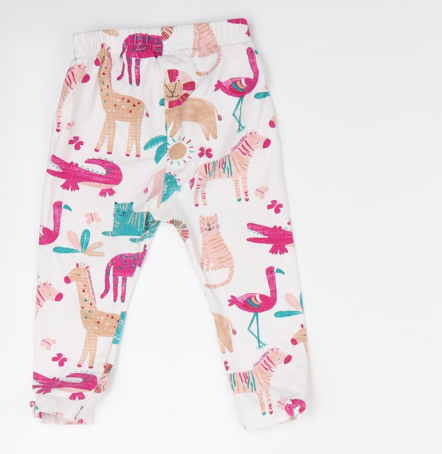 George Girls White Animal Print   Pyjama Pants Size 2-3 Years  - Pink Crocodiles