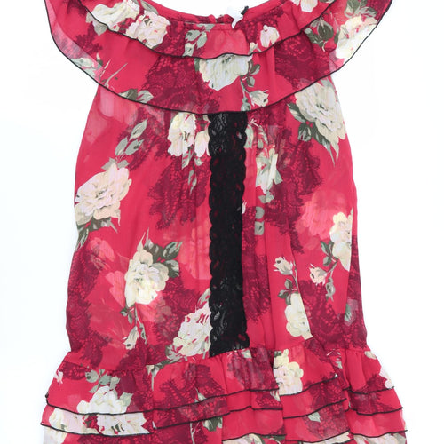 Made with Love Womens Red Floral  Chemise Dress Size 12  - Sheer