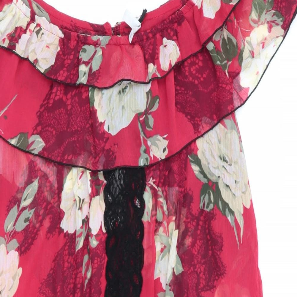Made with Love Womens Red Floral  Chemise Dress Size 12  - Sheer