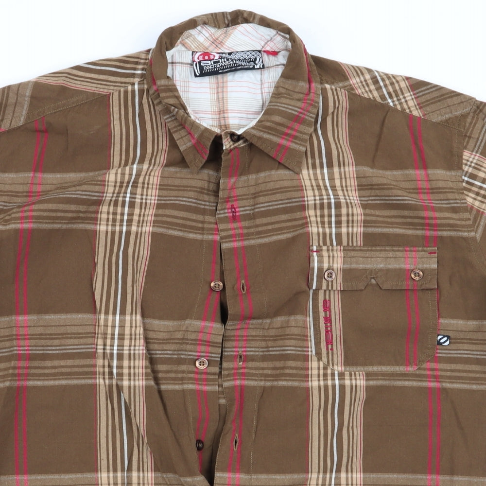 Animal Mens Brown Check   Button-Up Size L