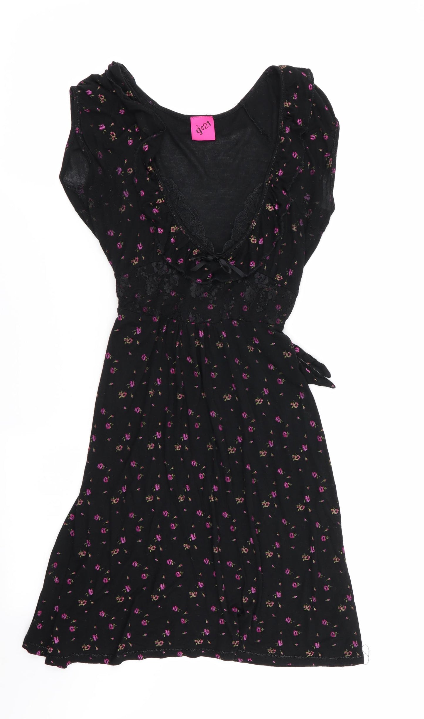George Womens Black Floral  A-Line  Size 8