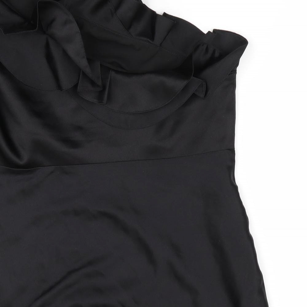 Karen Millen Womens Black   Basic Blouse Size 14  - Side Zip Rose on Shoulder
