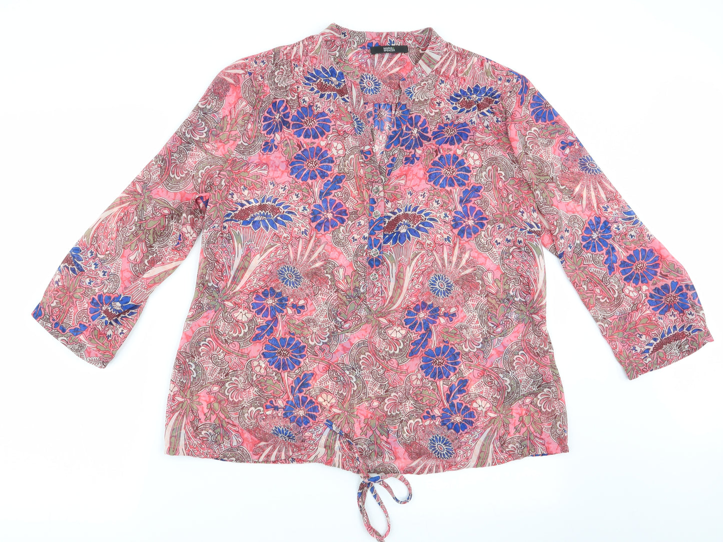 Marks and Spencer Womens Pink Floral  Basic Blouse Size 14  - Mandarin Collar