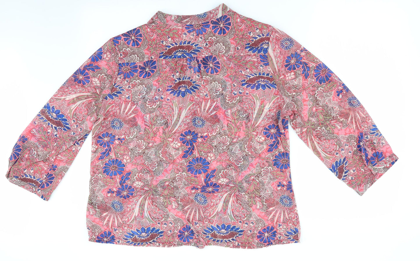 Marks and Spencer Womens Pink Floral  Basic Blouse Size 14  - Mandarin Collar