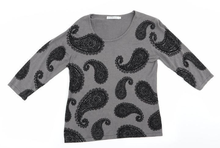 Emreco Womens Grey Paisley  Pullover Jumper Size 16