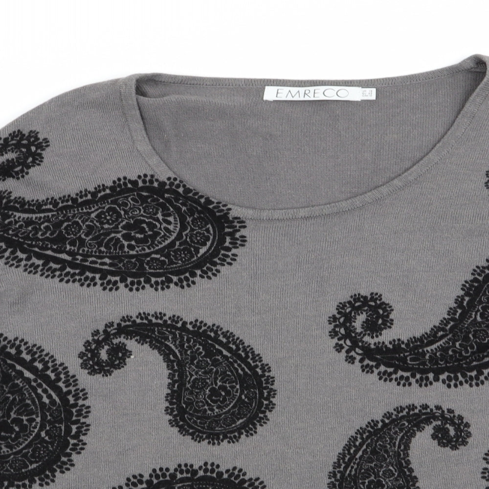 Emreco Womens Grey Paisley  Pullover Jumper Size 16