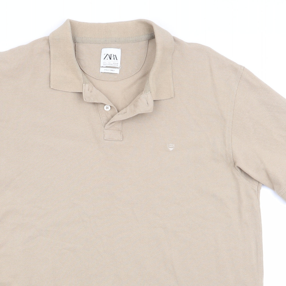 Zara Mens Beige    Polo Size L