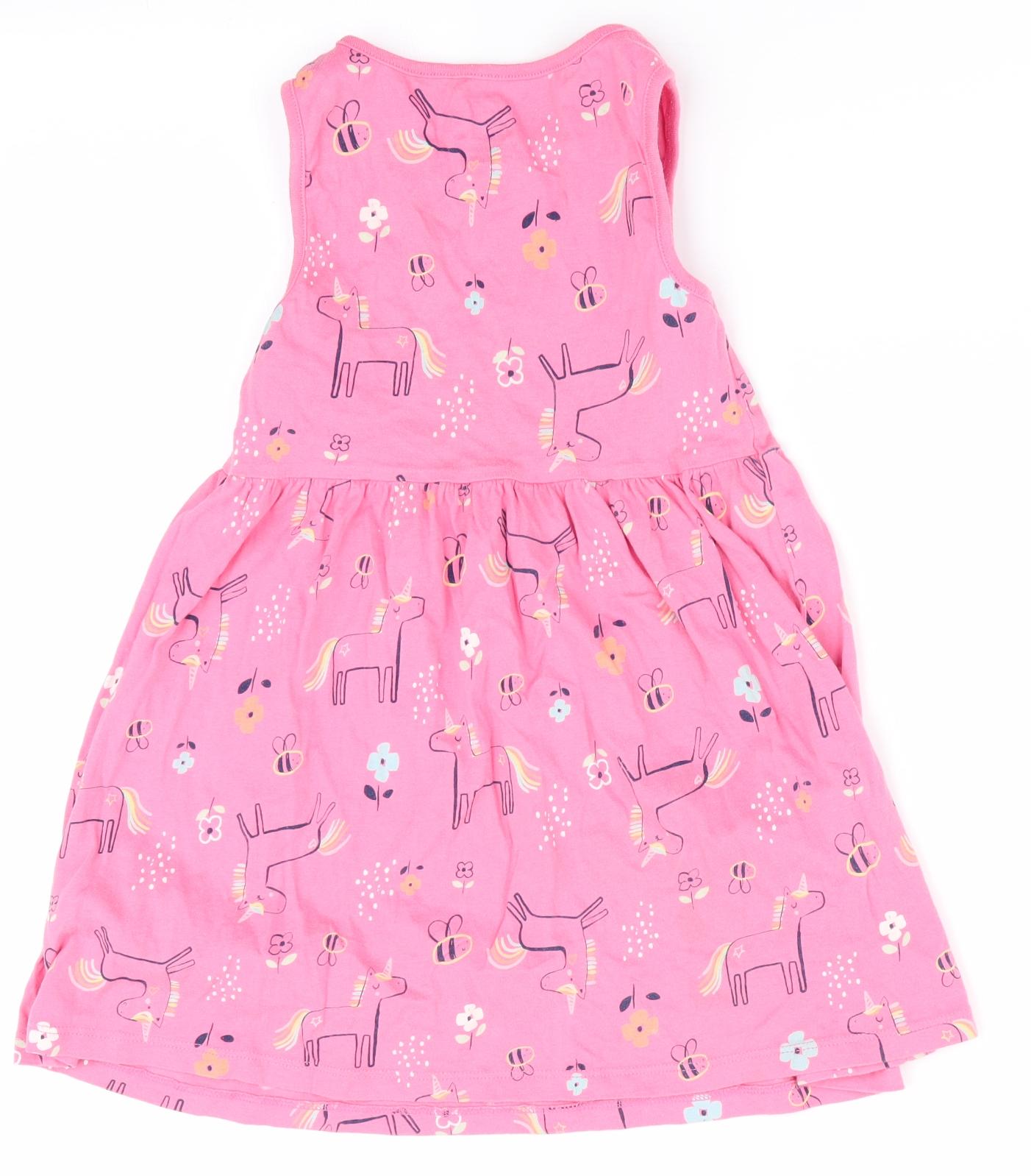 Florence and Fred Girls Pink Animal Print  A-Line  Size 4-5 Years  - Horse Print