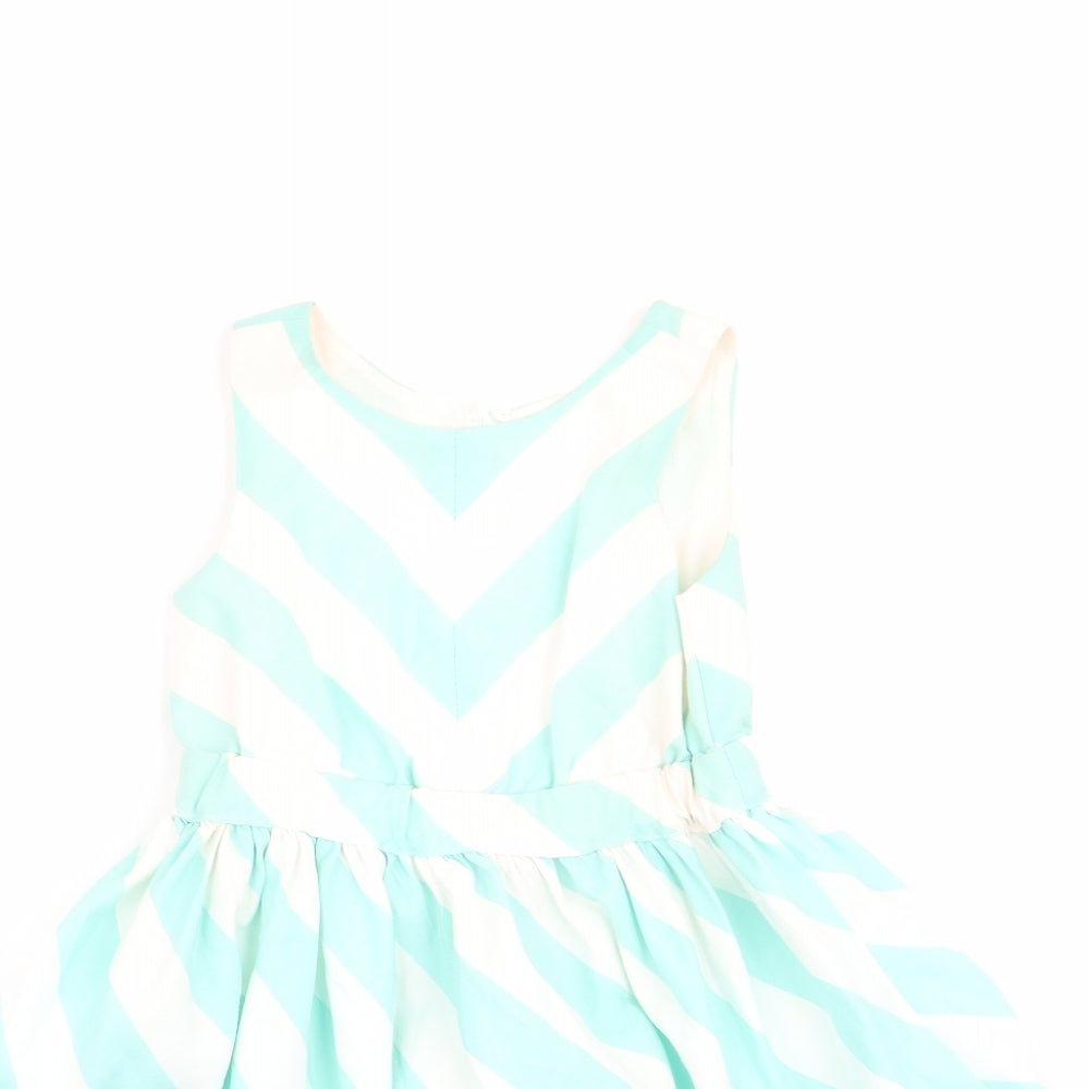 Marks and Spencer Girls Green Striped  Fit & Flare  Size 4 Years