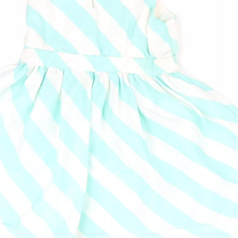 Marks and Spencer Girls Green Striped  Fit & Flare  Size 4 Years