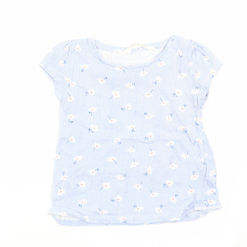 H&M Girls Blue Floral  Basic T-Shirt Size 5-6 Years