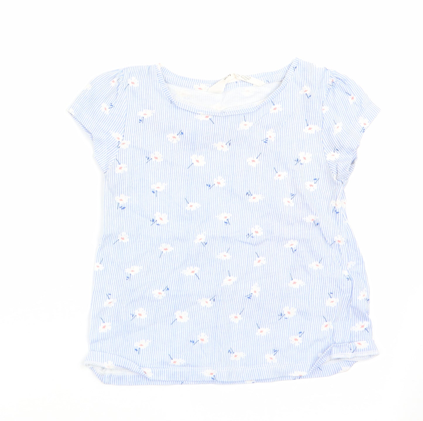 H&M Girls Blue Floral  Basic T-Shirt Size 5-6 Years