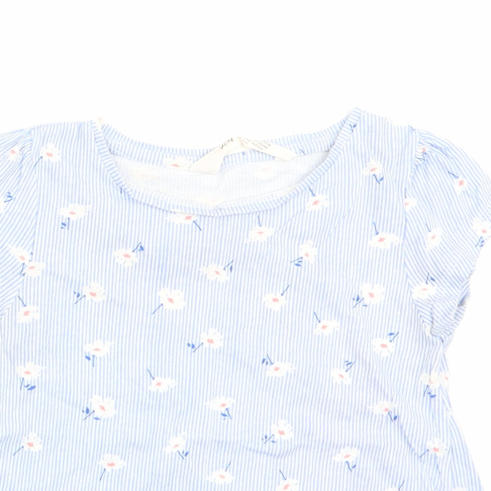H&M Girls Blue Floral  Basic T-Shirt Size 5-6 Years