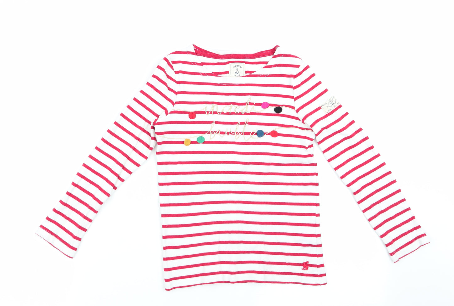 Joules Girls Red Striped  Basic T-Shirt Size 7-8 Years  - incredi bauble