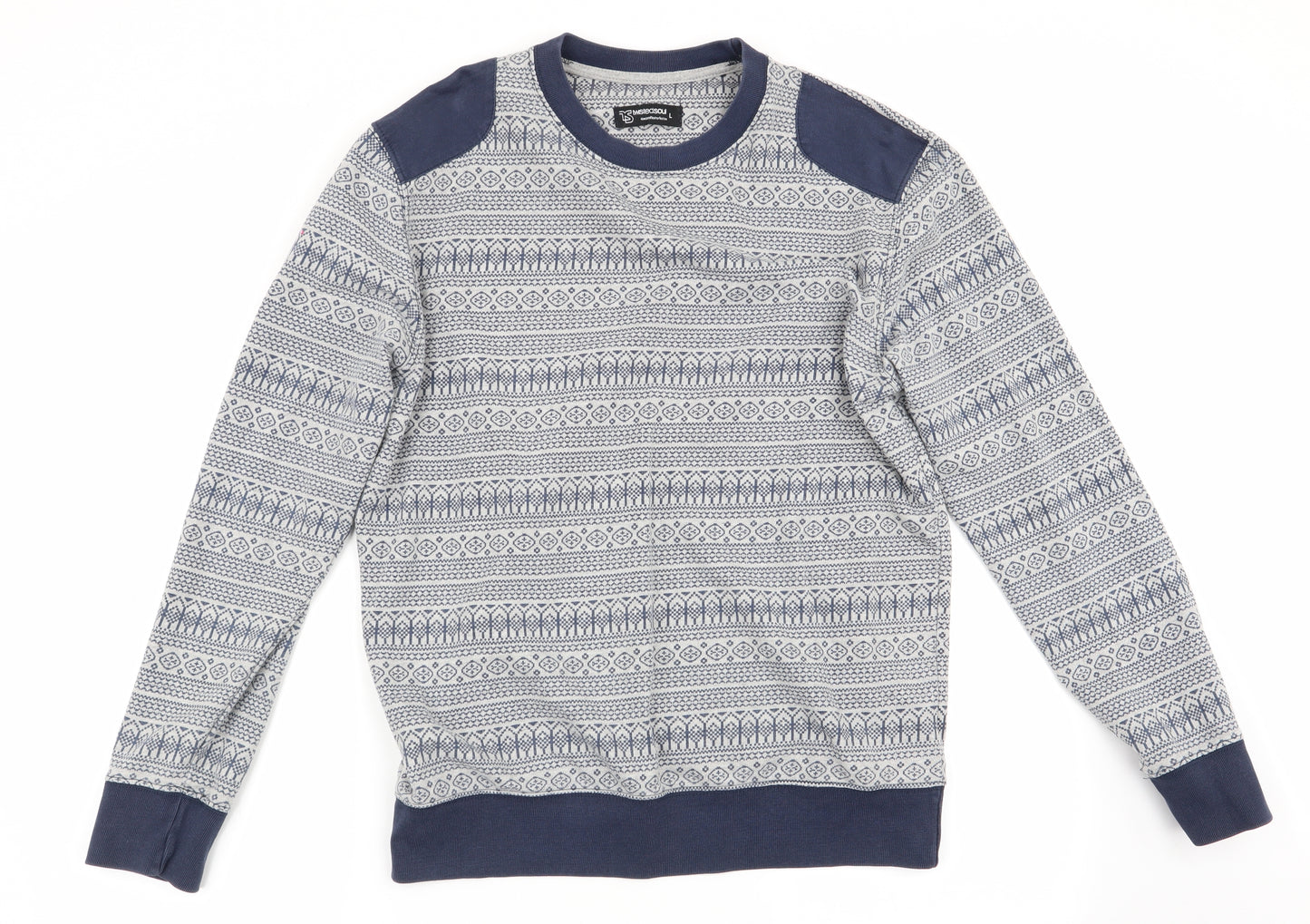 Twisted Soul Mens Blue Geometric  Pullover Jumper Size L