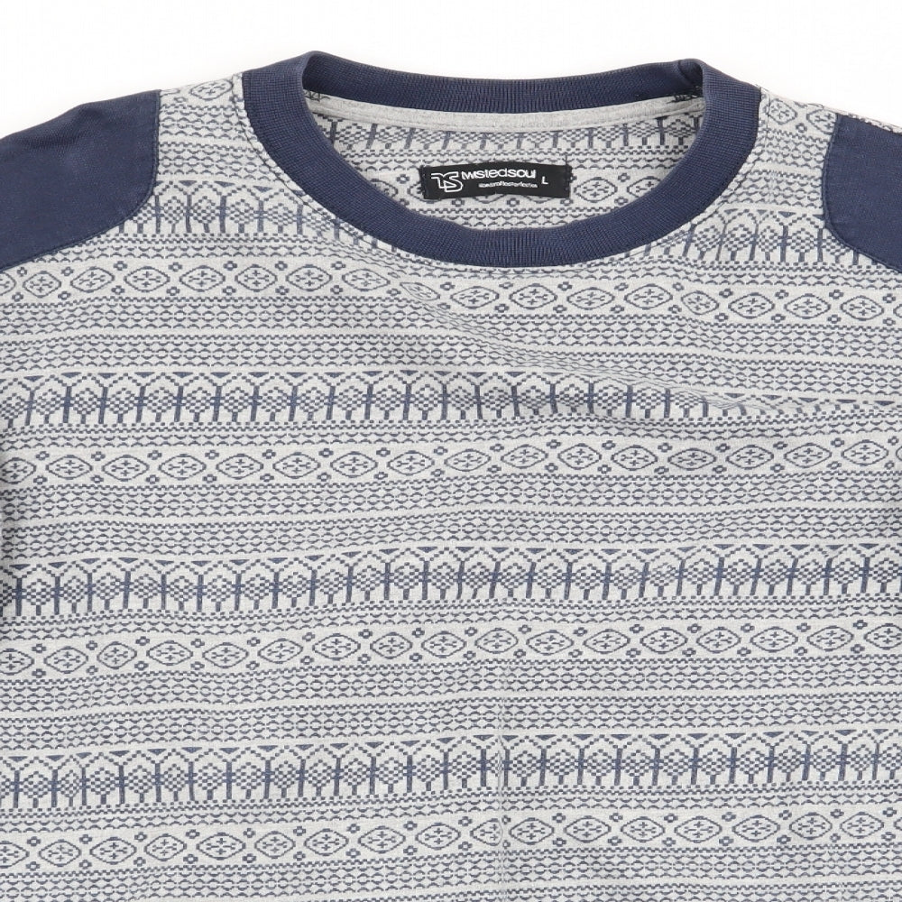 Twisted Soul Mens Blue Geometric  Pullover Jumper Size L