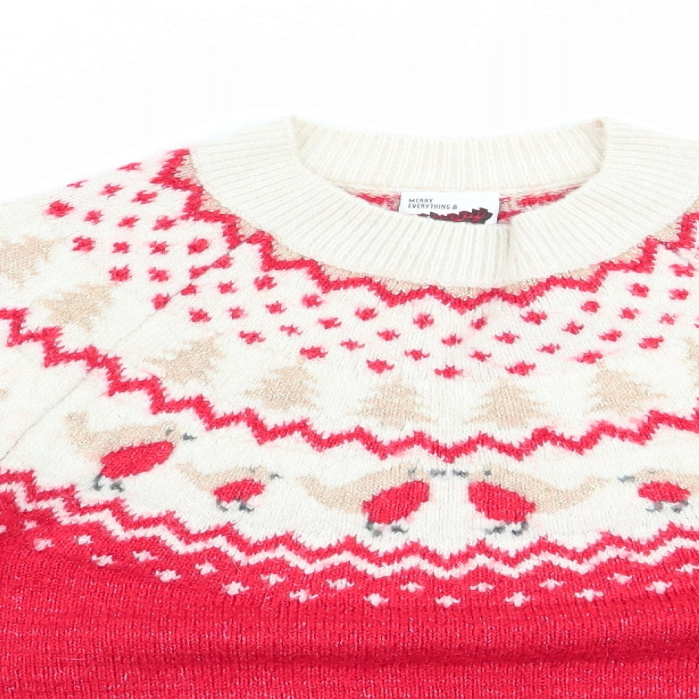 George Girls Red Animal Print  Pullover Jumper Size 7-8 Years  - Christmas jumper