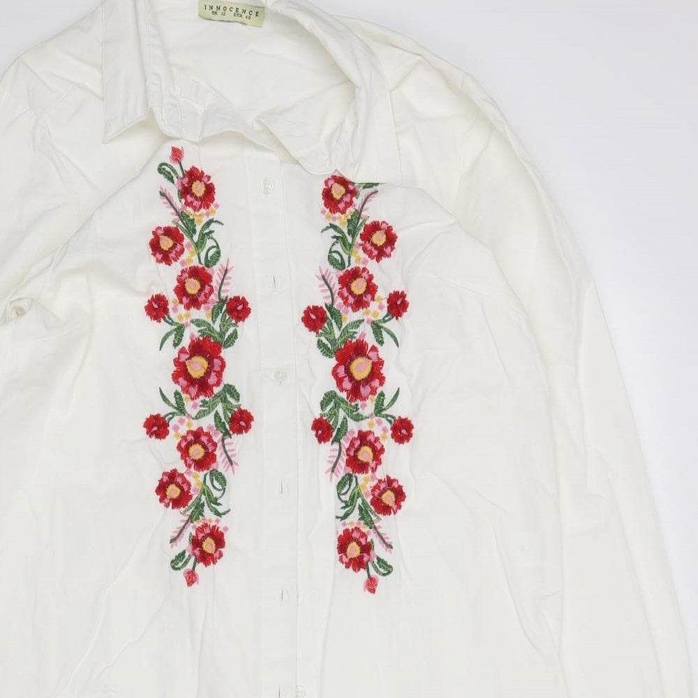 inocence Womens White Floral  Shirt Dress  Size 12