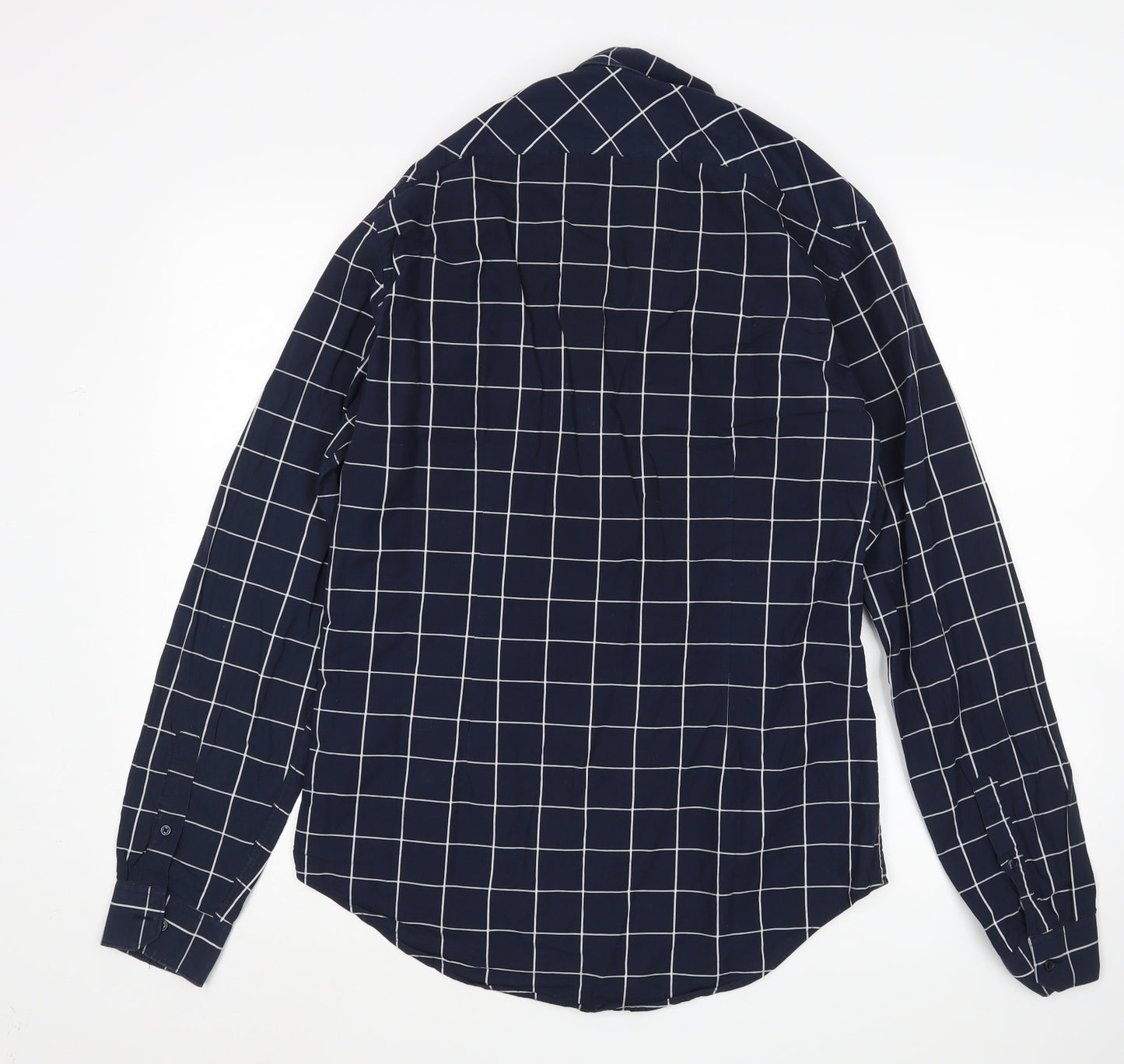 Zara Mens Blue Check   Button-Up Size L