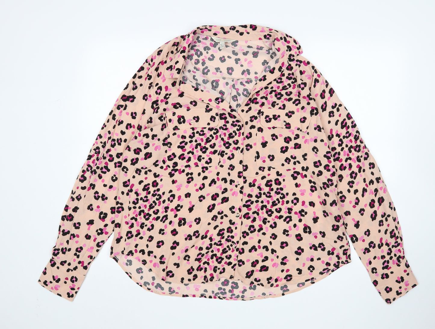 Love & Roses Womens Multicoloured Animal Print  Basic Button-Up Size 16