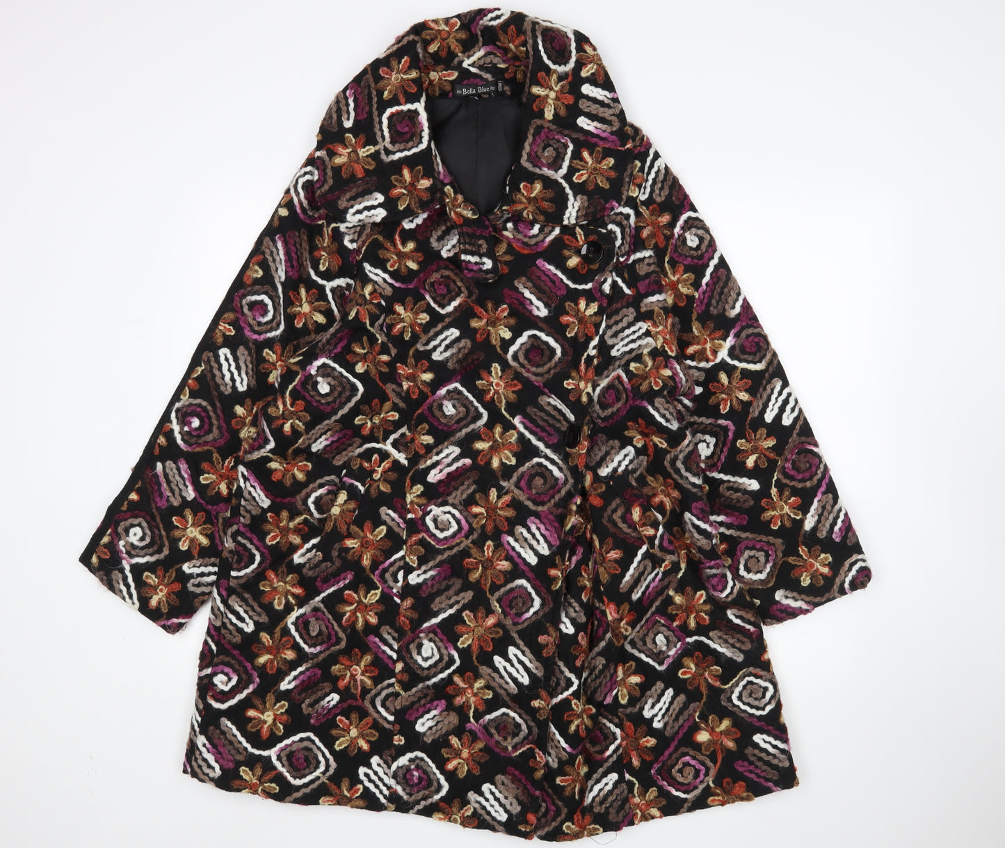 Bella Blue Womens Multicoloured Geometric  Overcoat Coatigan Size S