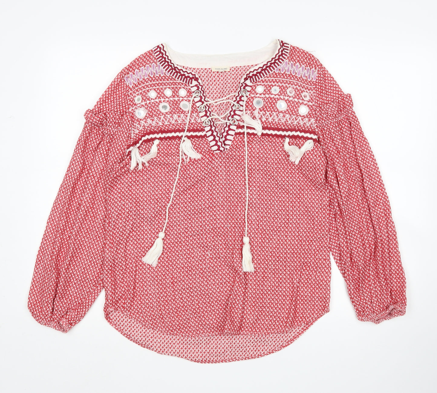 River Island Womens Red Houndstooth  Pullover Jumper Size 8