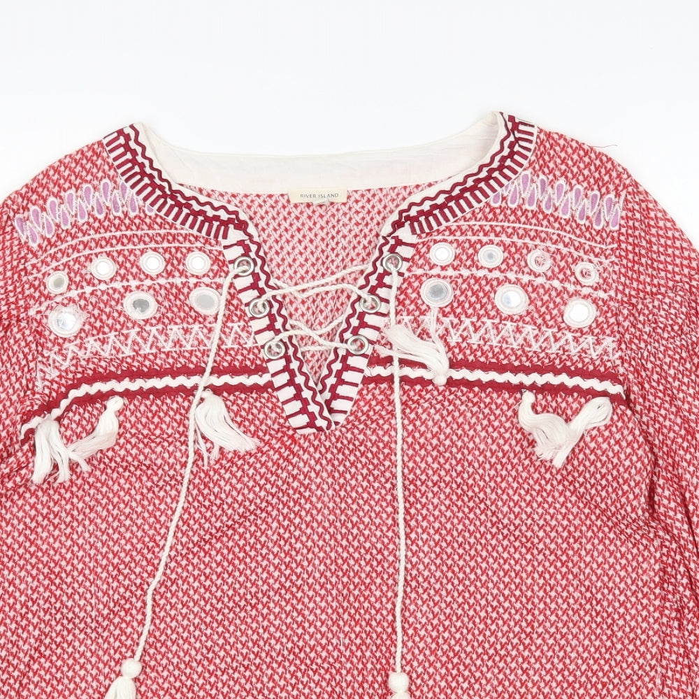 River Island Womens Red Houndstooth  Pullover Jumper Size 8
