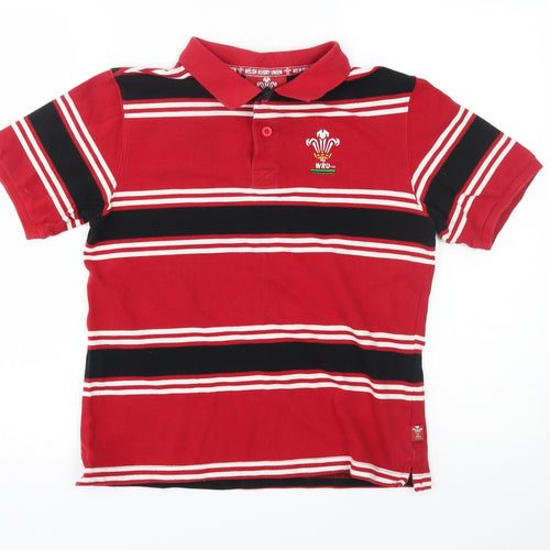 Welsh Rugby Union Boys Red Striped  Basic Polo Size 11-12 Years  -