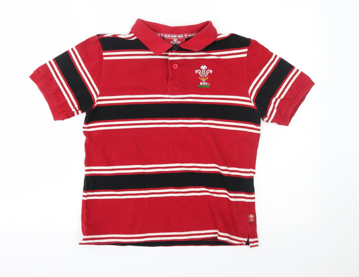 Welsh Rugby Union Boys Red Striped  Basic Polo Size 11-12 Years  -