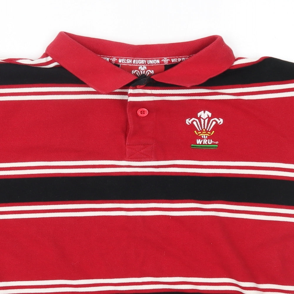 Welsh Rugby Union Boys Red Striped  Basic Polo Size 11-12 Years  -