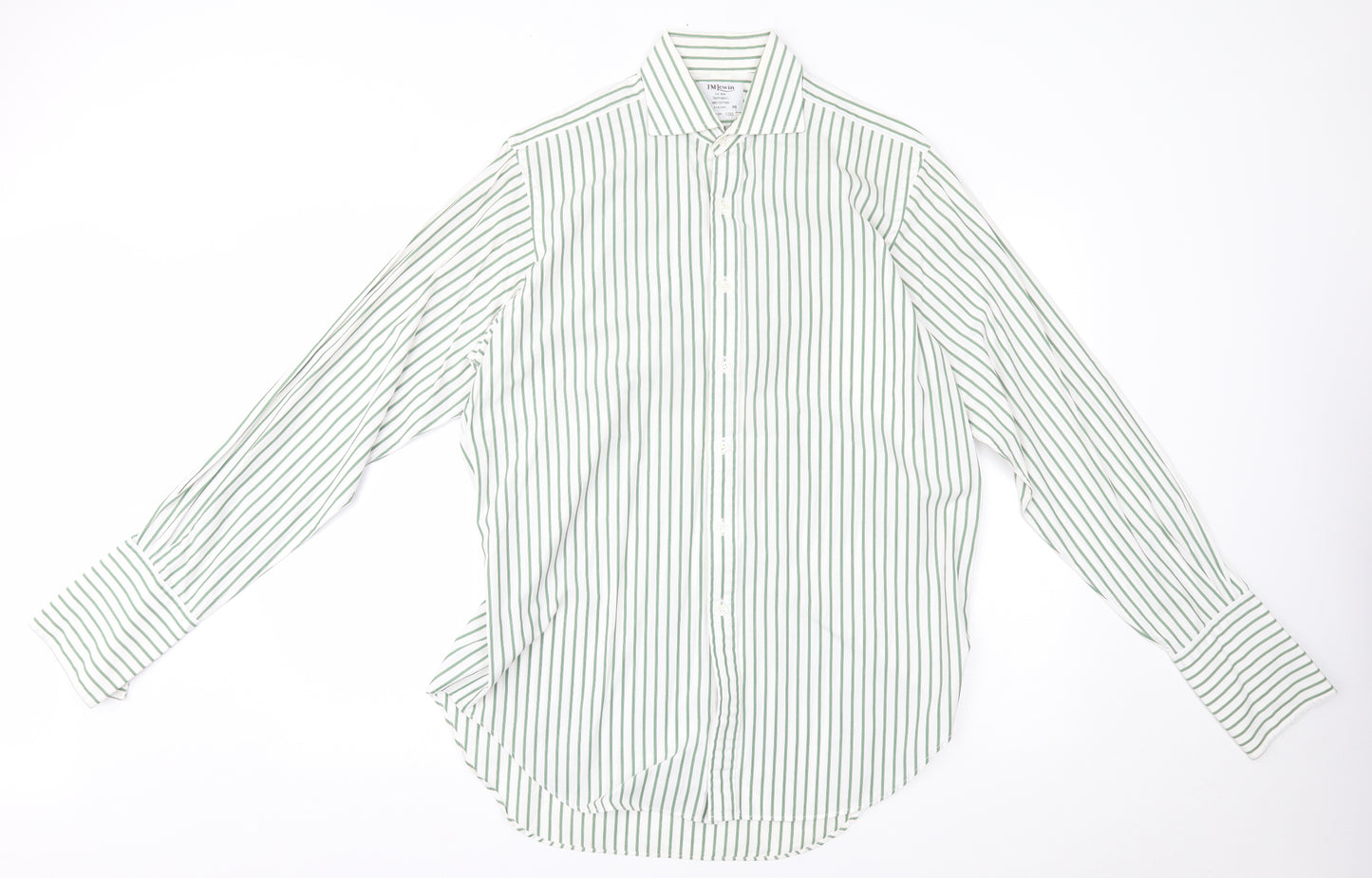 TM Lewin Mens Green Striped   Dress Shirt Size 16