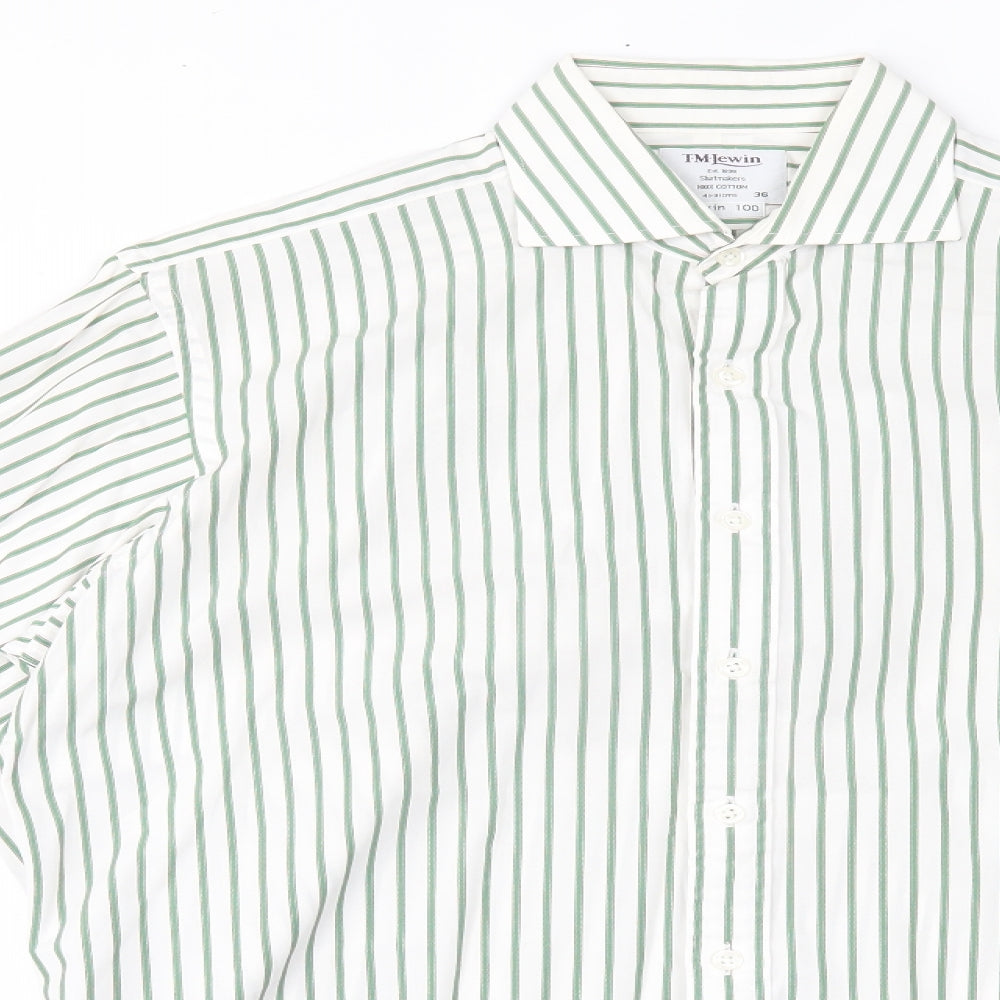 TM Lewin Mens Green Striped   Dress Shirt Size 16
