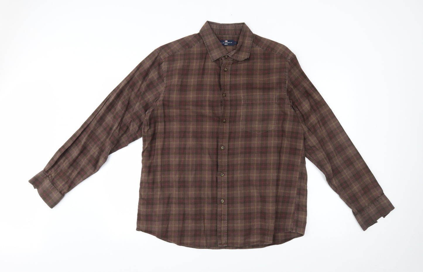Blue Harbour Mens Brown Plaid   Button-Up Size L