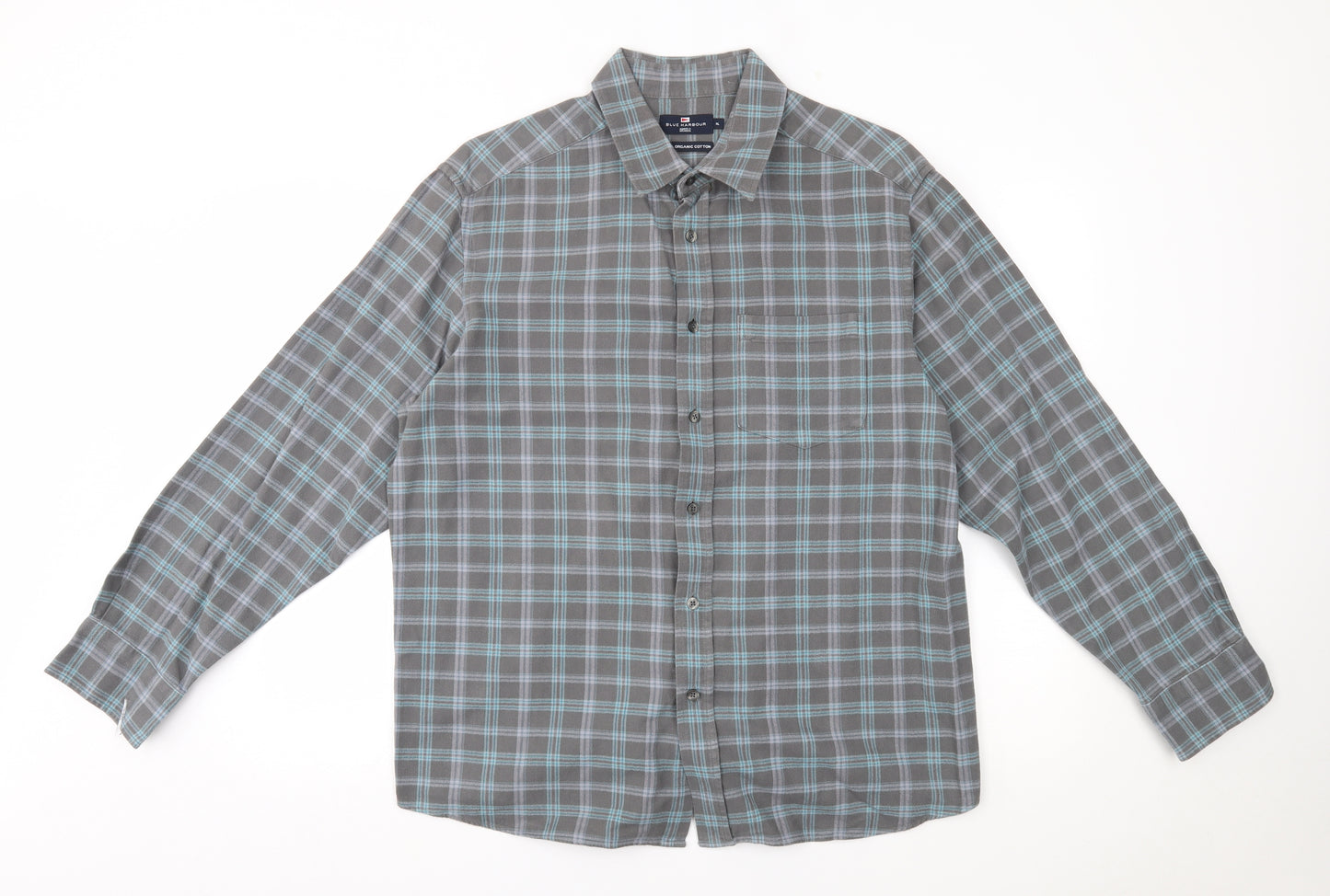 Blue Harbour Mens Grey Plaid   Button-Up Size XL
