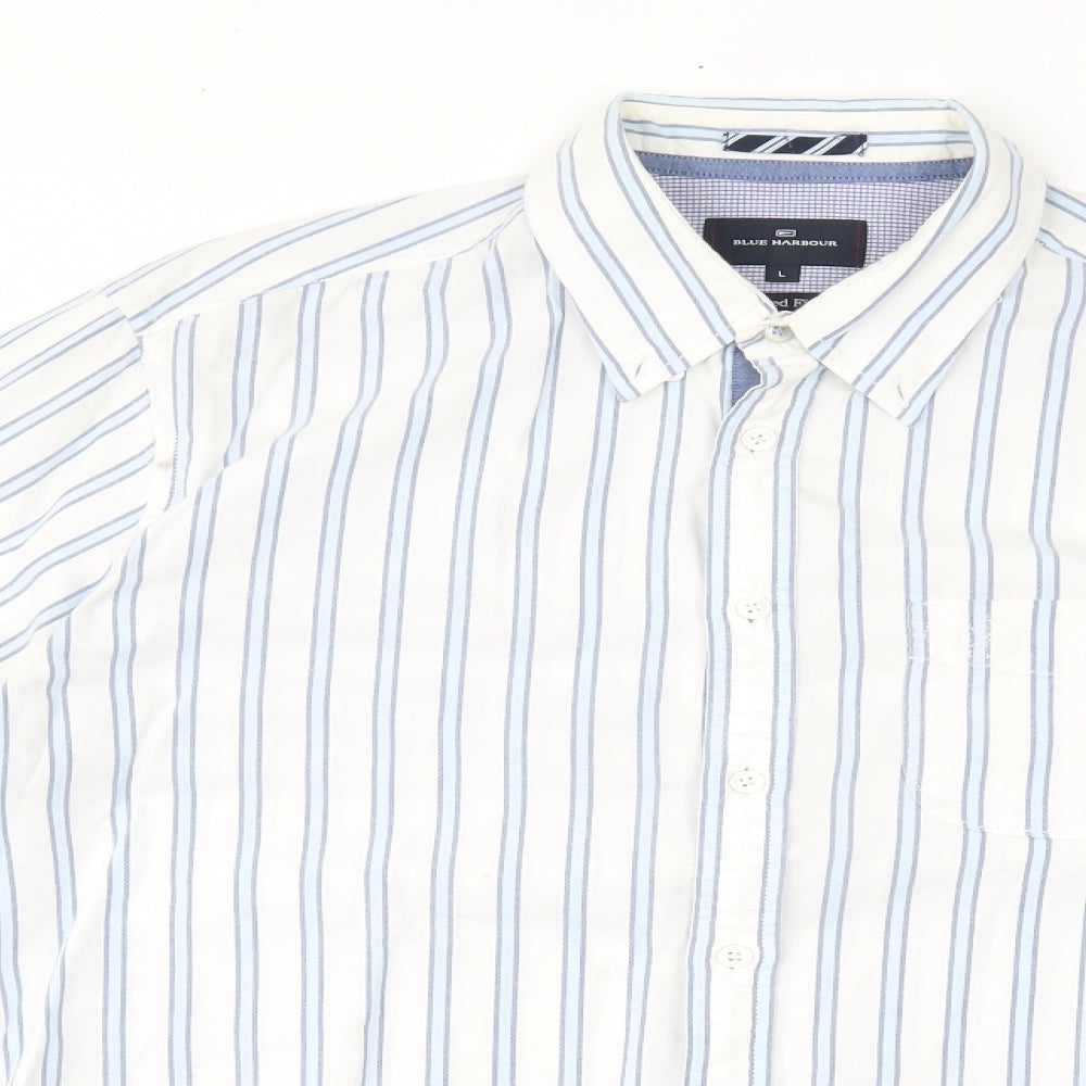 Blue Harbour Mens Blue Striped   Button-Up Size L