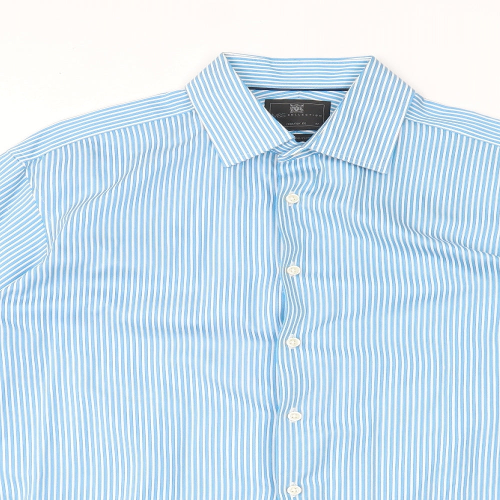 M&S Mens Blue Striped   Dress Shirt Size 16  - performance
