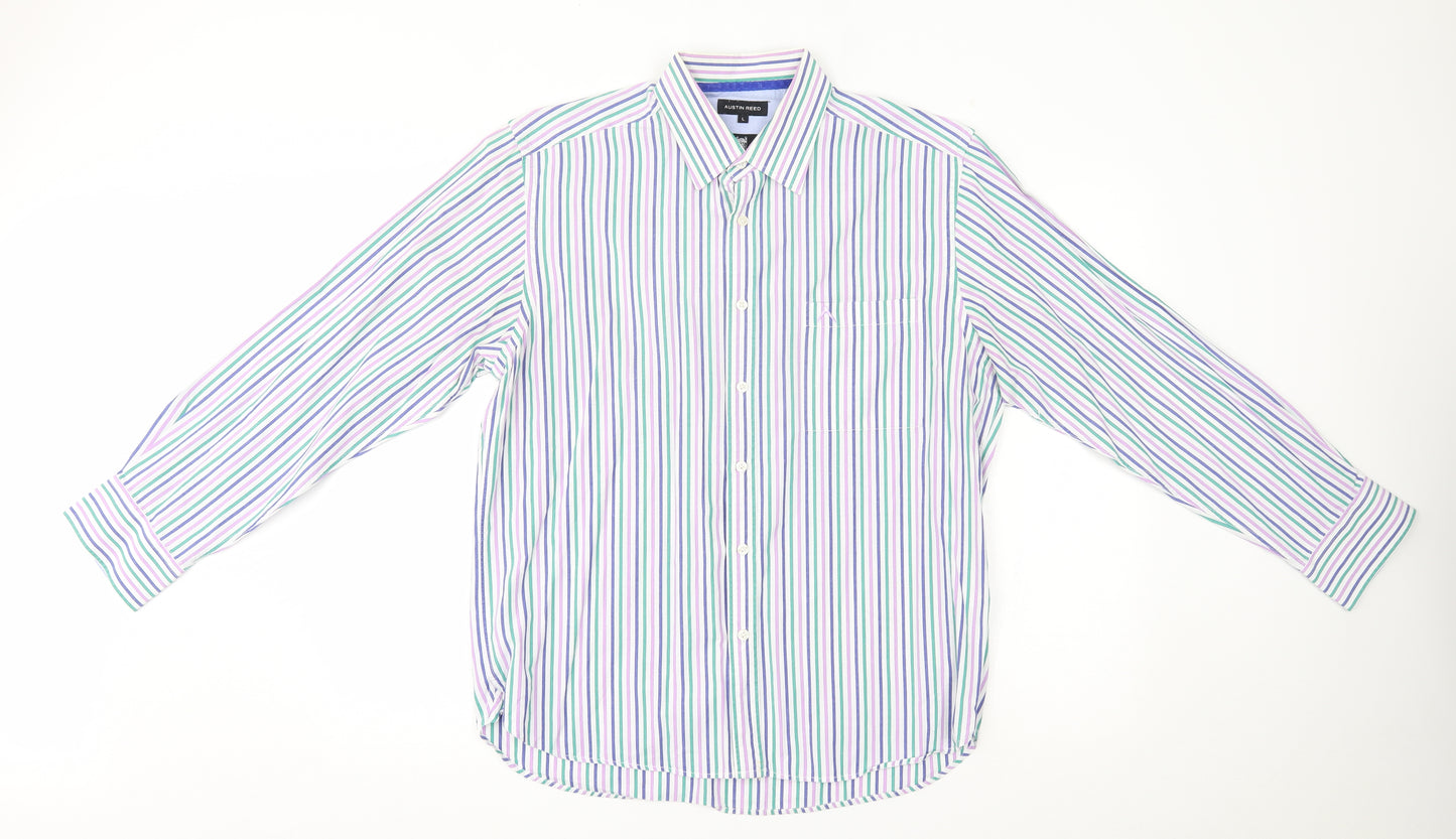 Austin Reed Mens Multicoloured Striped   Dress Shirt Size L  -