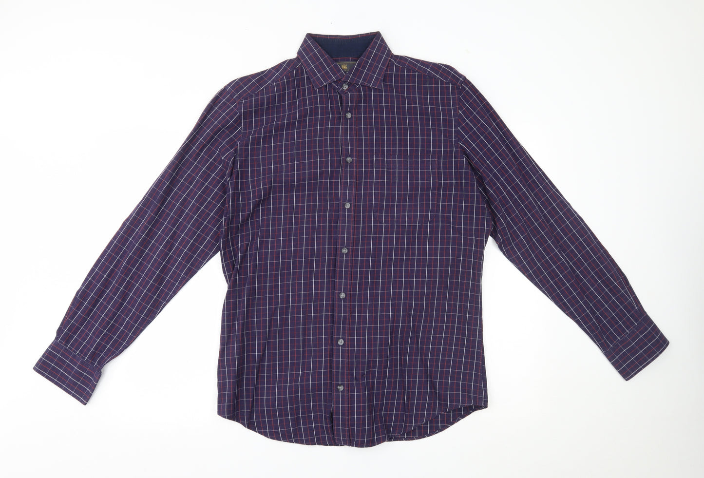 M&S Mens Purple Plaid   Dress Shirt Size 16